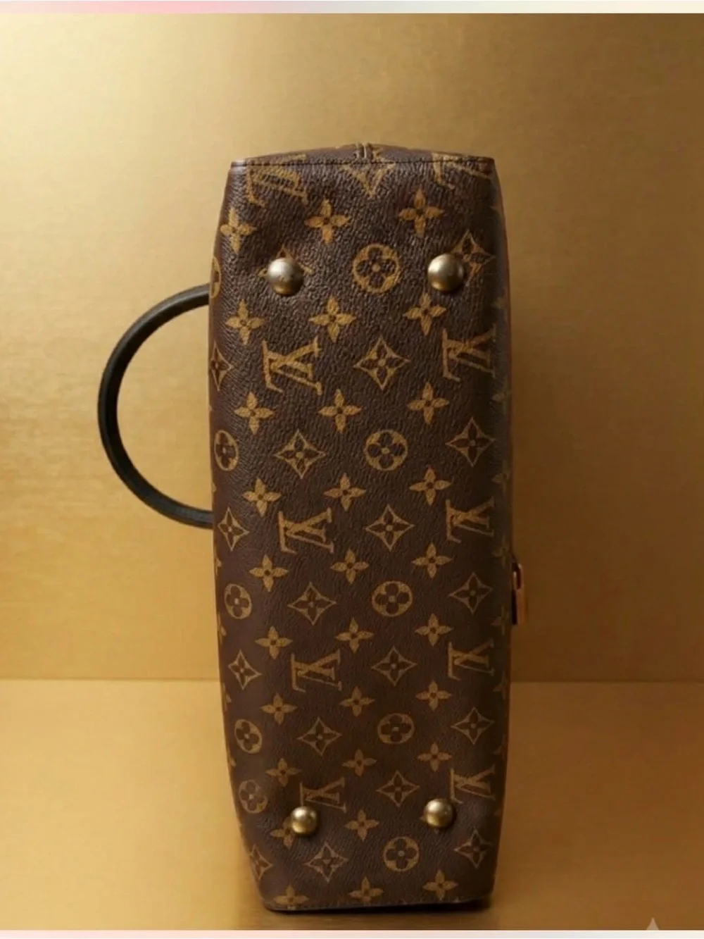 Louis Vuitton Brown Monogram Satchel with Black Handles